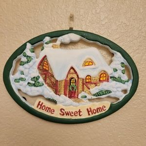 Holiday Trivet Home Sweet Home Cast Iron Snow Cabin